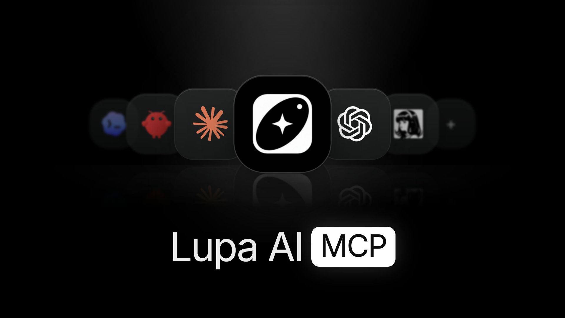 Lupa AI MCP: the Lupa app icon between Claude, ChatGPT, Claude Code and other AI agents
